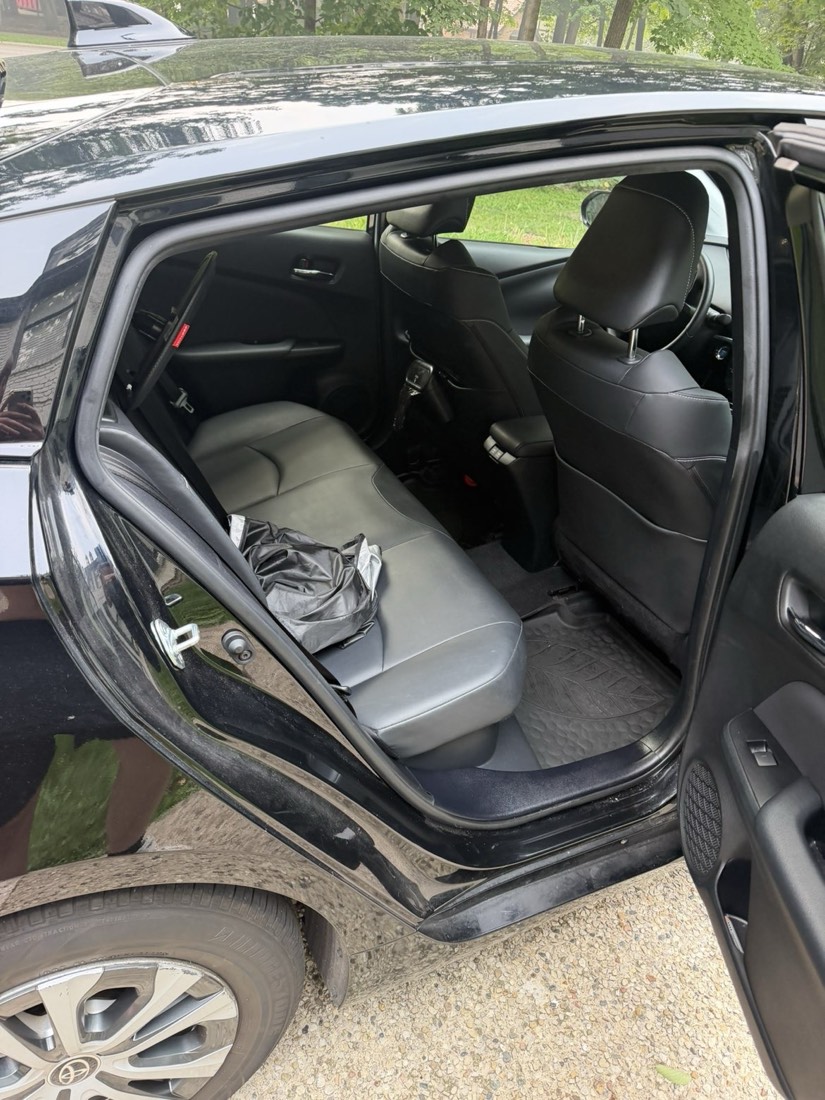 Detailed rear interior of a black Toyota Prius